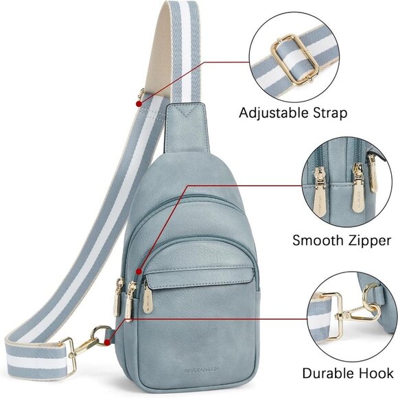 Small Sling Bag for Women Leather Crossbody Bags Fanny Pack Chest Bag for Travel - Picture 7 of 8